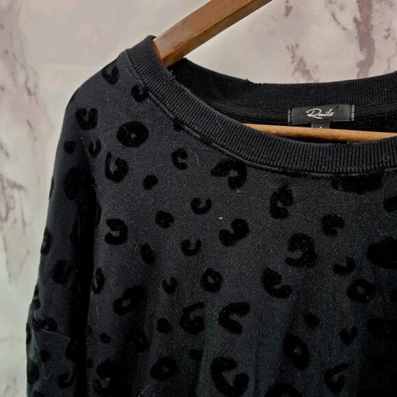 Rails Sweatshirt Women Large Black Leopard Cheetah Velvet Pullover Marlo Flocked - Picture 2 of 12